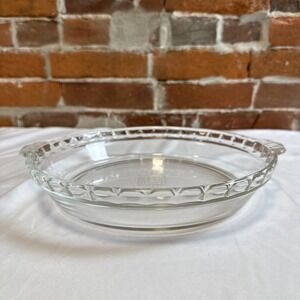 Vintage PYREX 229 Pie Plate Deep Dish Fluted Edge Clear Glass 10" with Handles